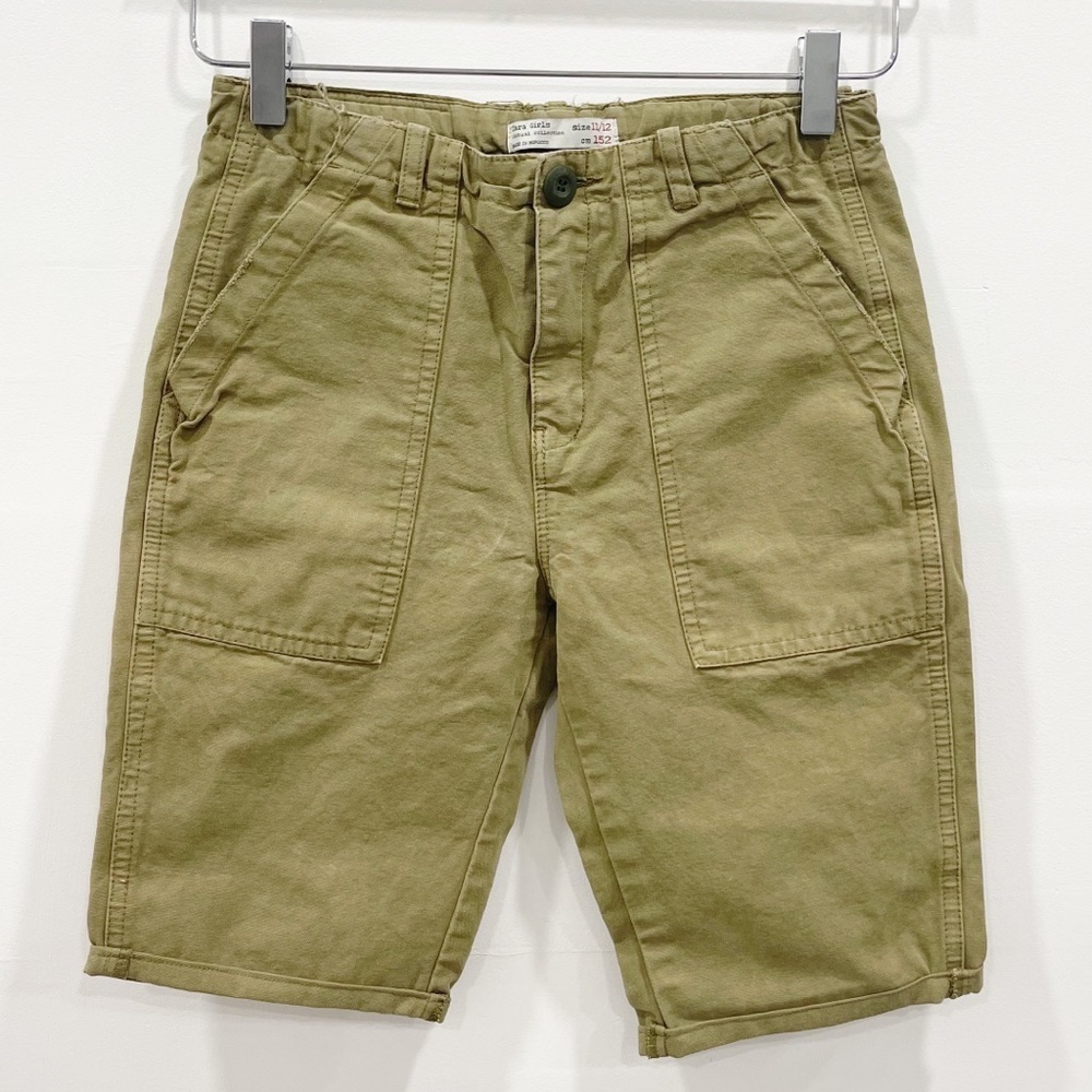 Zara Girls Military Green Bermuda Shorts Distress